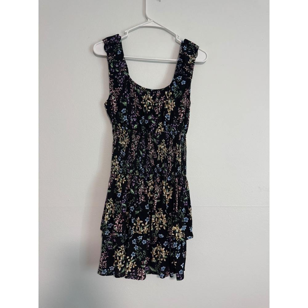 Bloomfield Floral Smocked Waist Tiered Mini Dress Black Multi Sleeveless XL - Picture 2 of 8